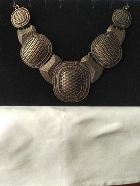 Statement Bronze-Tone Textured Bib Necklace